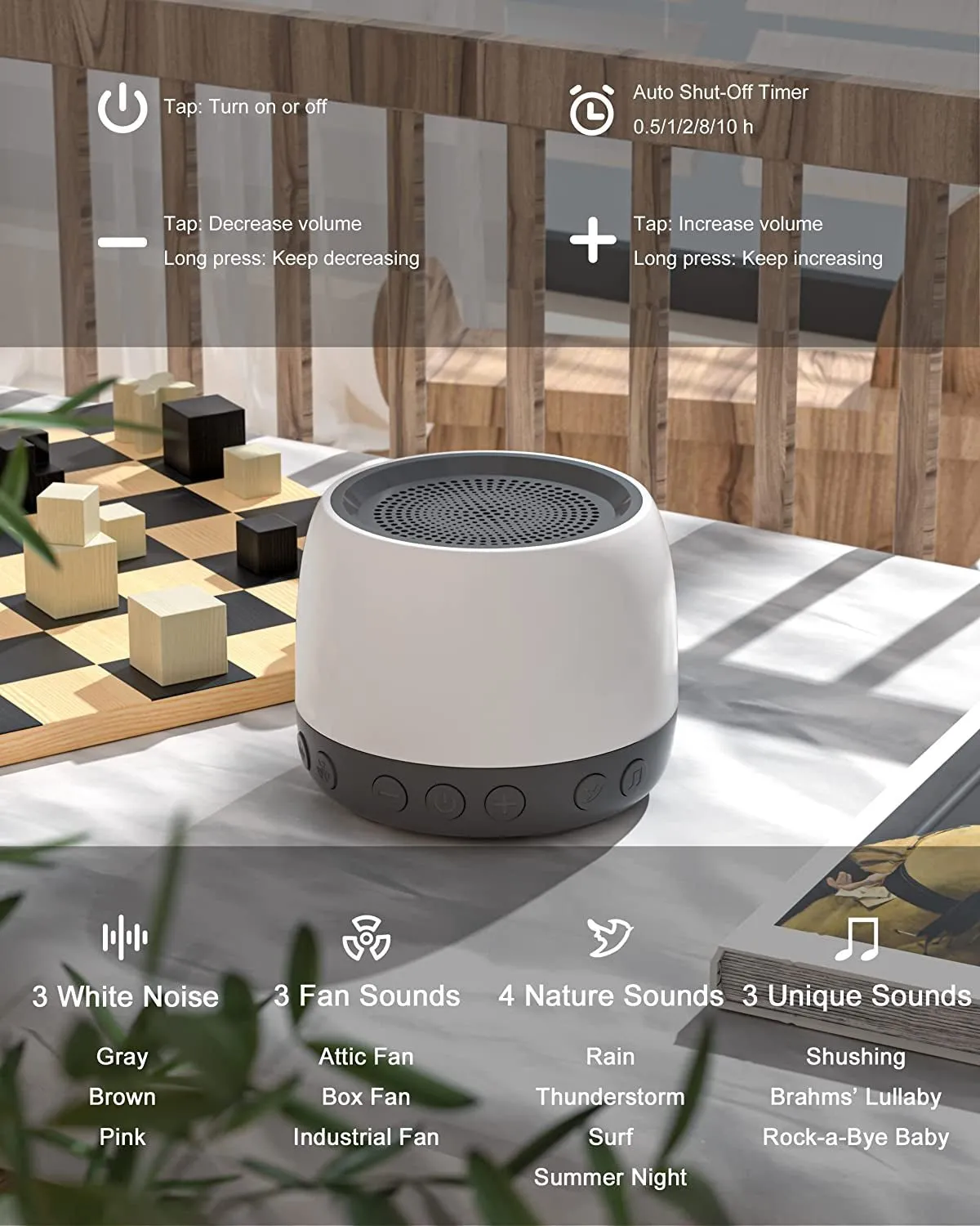 Elesories White Noise Machine, Sound Machine With13 Non Looping Natural Soothing Sounds for Adults Baby Sleeping, Also Be Used as a Multifunctional Speaker for Home, Office Privacy | Nursery | Travel
