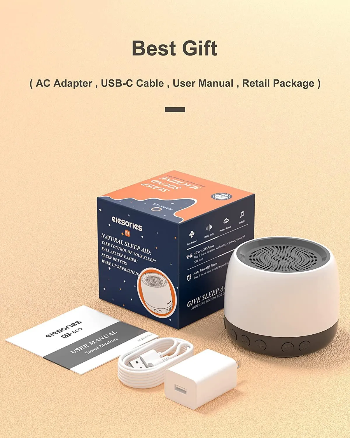 Elesories White Noise Machine, Sound Machine With13 Non Looping Natural Soothing Sounds for Adults Baby Sleeping, Also Be Used as a Multifunctional Speaker for Home, Office Privacy | Nursery | Travel
