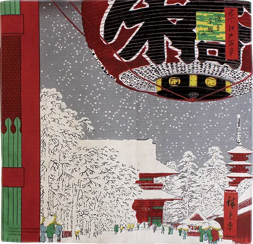Furoshiki 19"- Ukiyoe Kinryuzan Temple Asakusa Kaminarimon Utagawa Hiroshige Grey