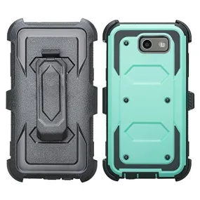 Galaxy J3 Emerge Case, Shockproof Armor   [Temper Glass Screen Protector] Heavy Duty Holster Shell Combo Case for Samsung Galaxy J3 Emerge - Teal/Grey