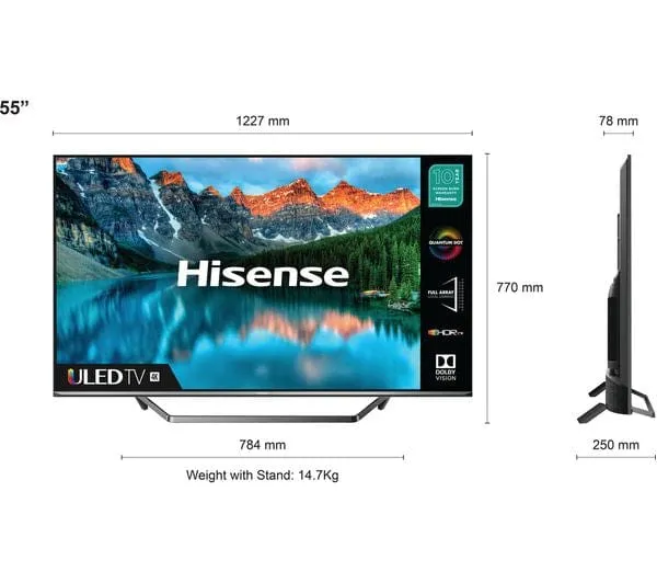 Hisense 55A7GQTUK 55" QLED 4K UHD HDR SMART TV with HDR10  Dolby Vision™, Dolby Atmos® and Alexa & Google Assistant