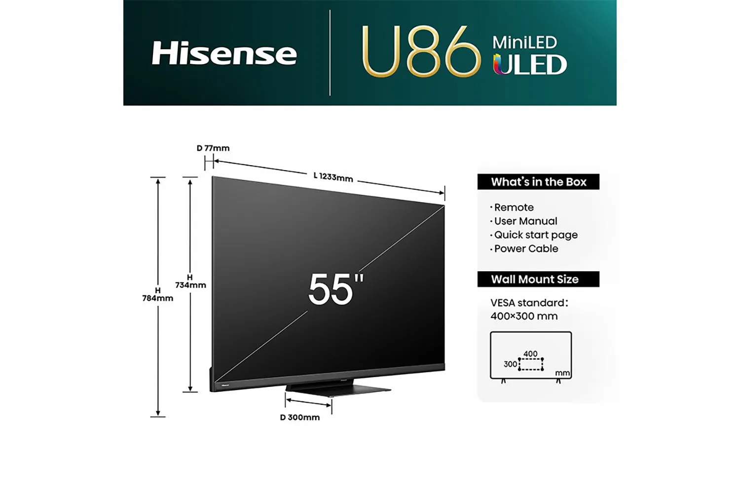 Hisense 55" U86 4K Mini LED Smart TV | 55U86KQTUK