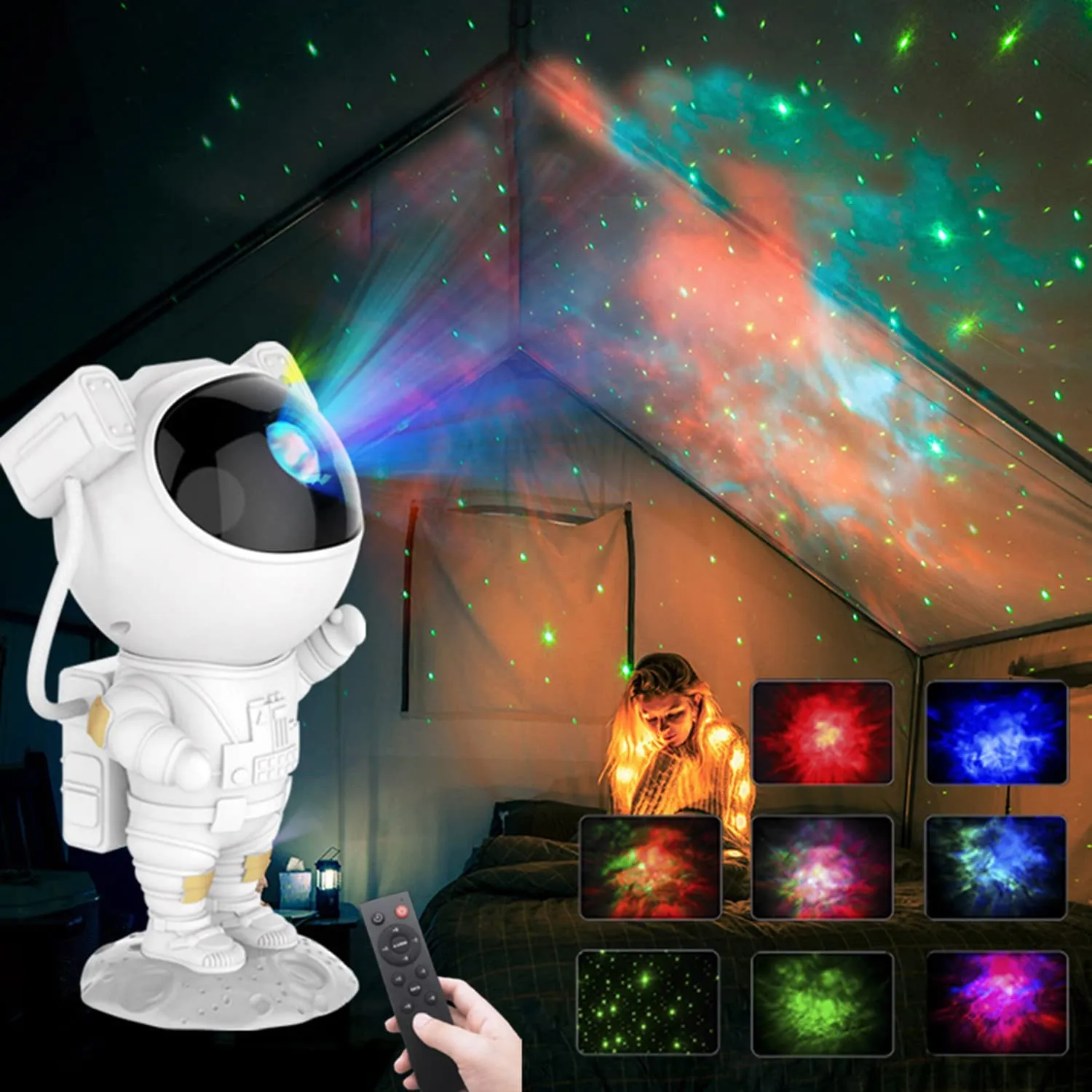 HIVAGI® Astronaut Star Projector Night Light - LED Nebula Lamp with Remote Control and Timer for Kids Room.