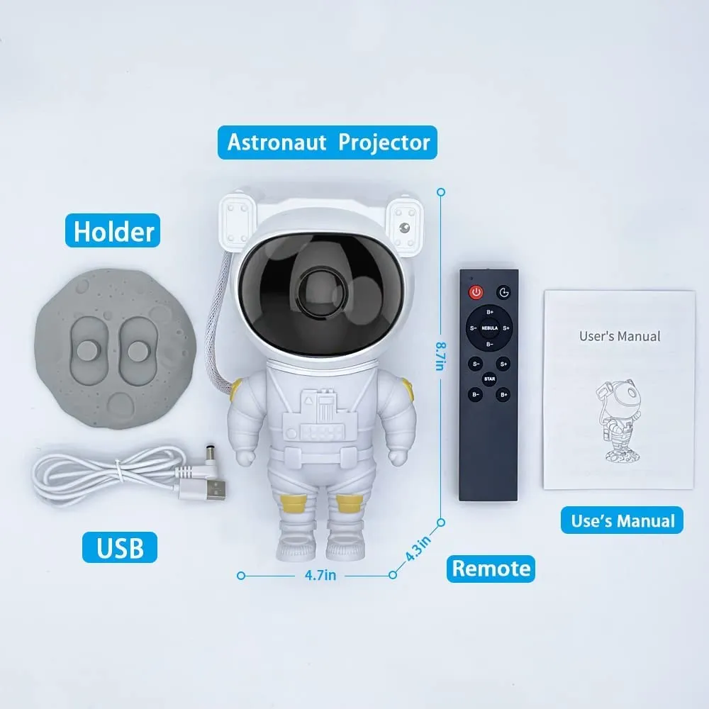 HIVAGI® Astronaut Star Projector Night Light - LED Nebula Lamp with Remote Control and Timer for Kids Room.