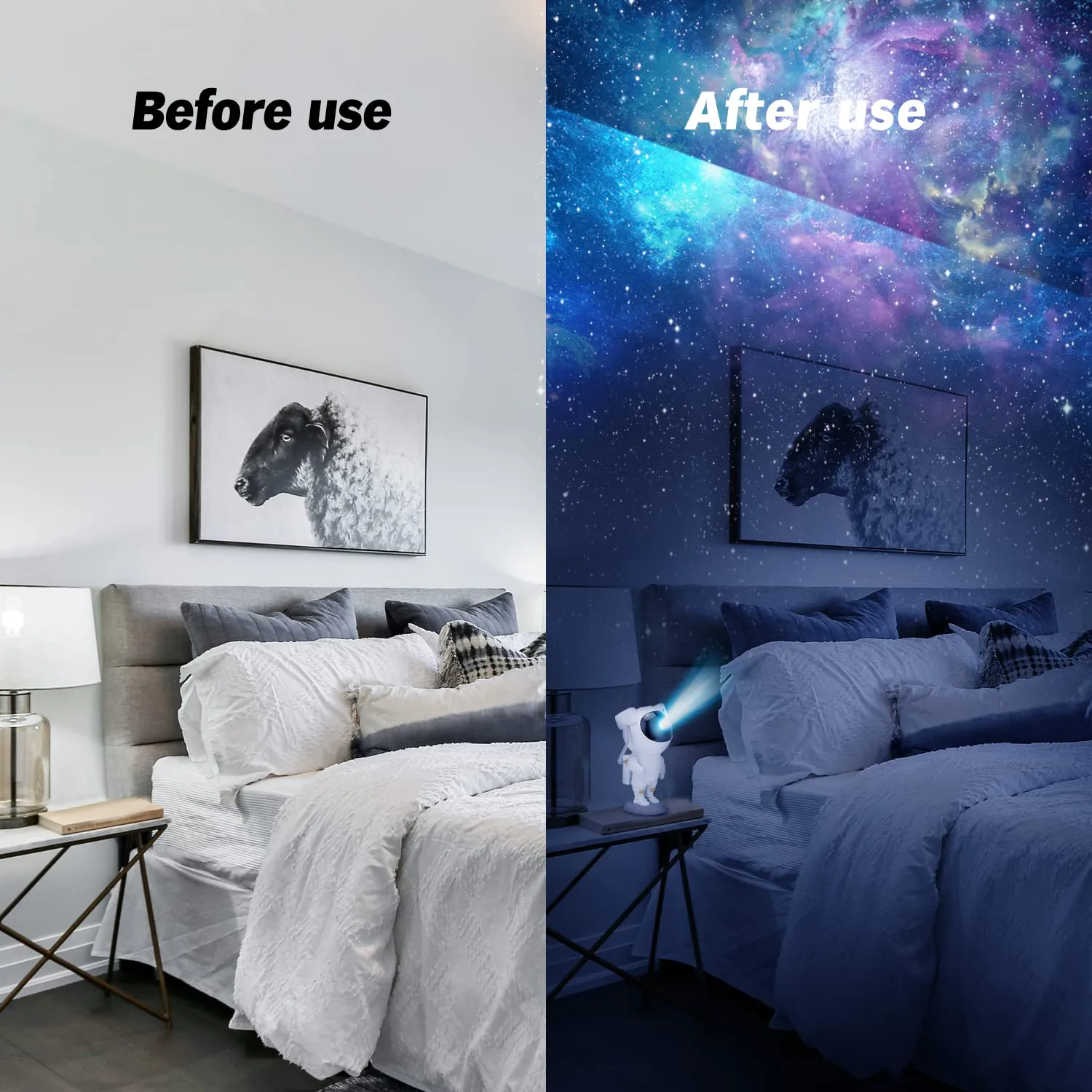HIVAGI® Astronaut Star Projector Night Light - LED Nebula Lamp with Remote Control and Timer for Kids Room.