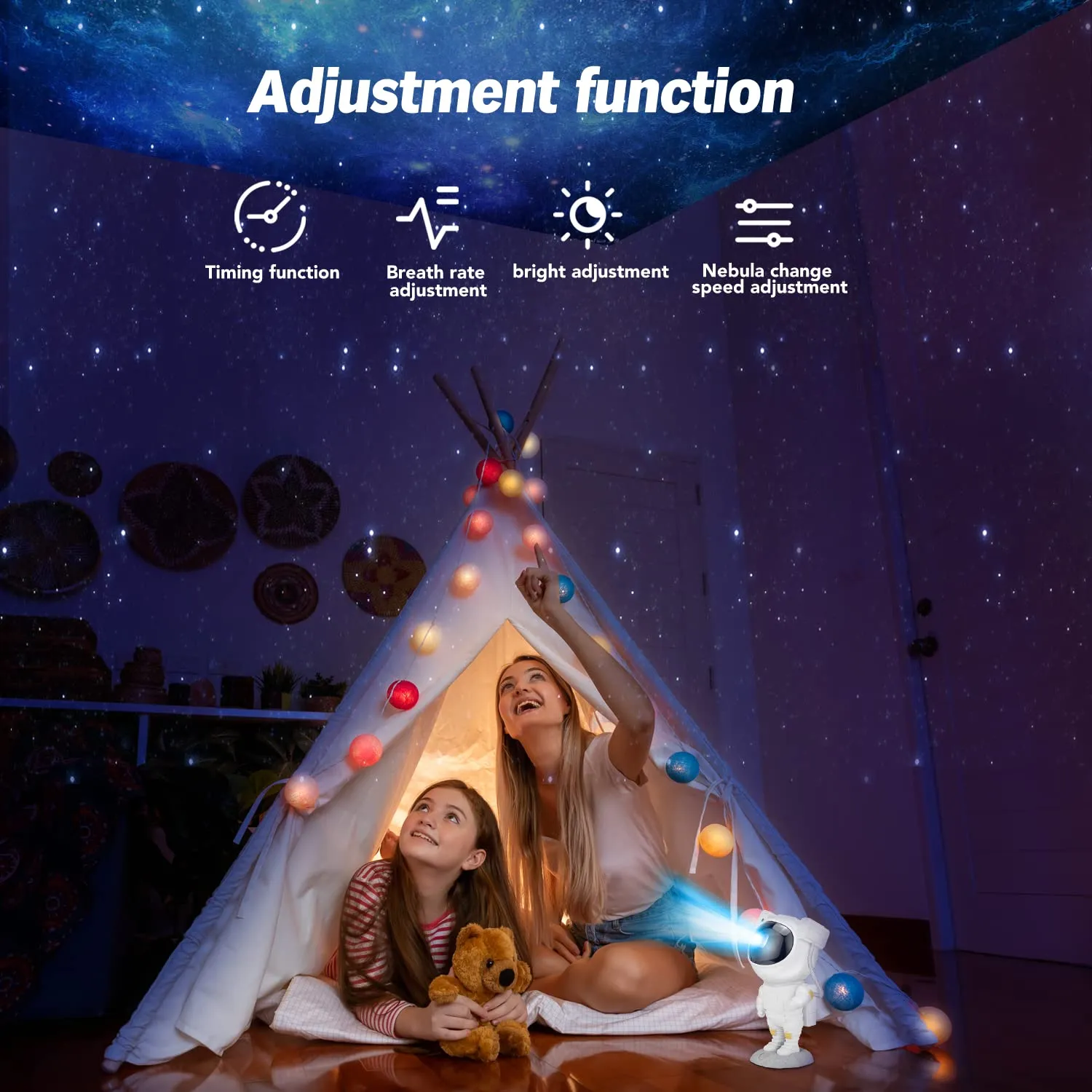 HIVAGI® Astronaut Star Projector Night Light - LED Nebula Lamp with Remote Control and Timer for Kids Room.