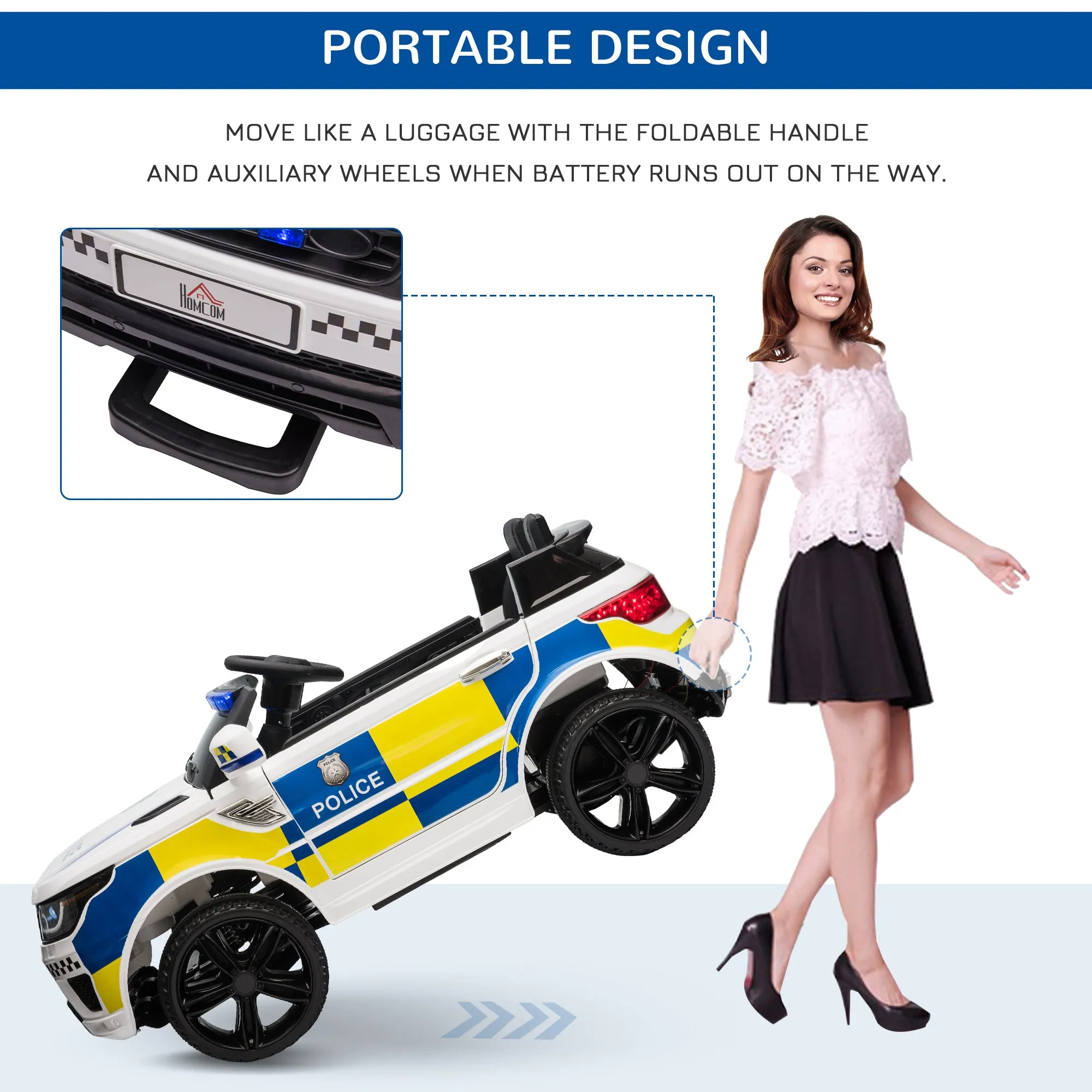 HOMCOM Kids Electric Ride On Police Car 12V - White