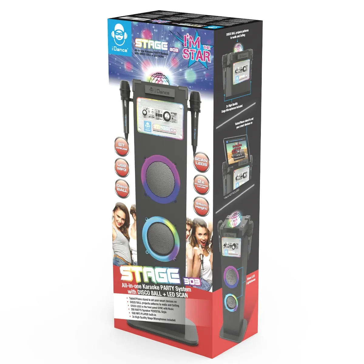 iDance 6-in-1 Wireless Karaoke Speaker with Disco Ball   2x Disco LED Rings