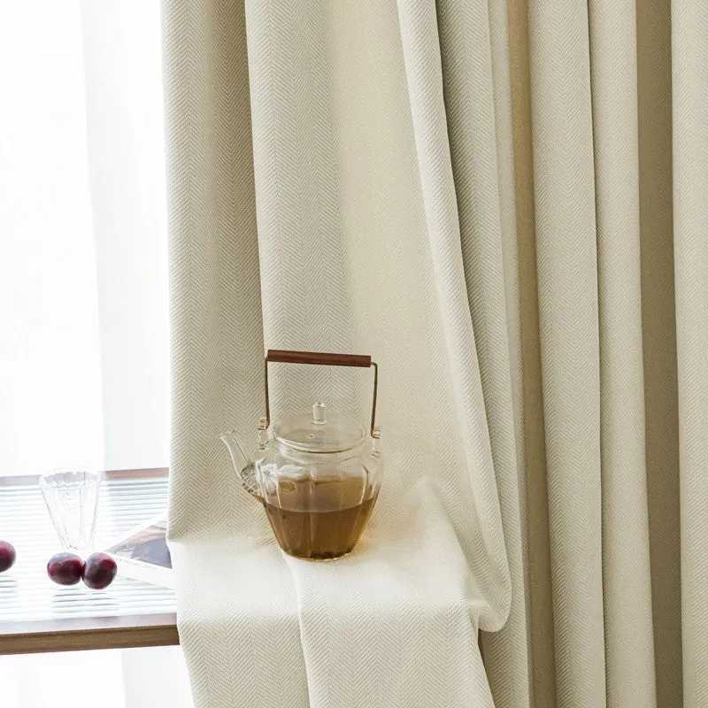 Iris Cream Chenille Herringbone Blackout Custom Curtain
