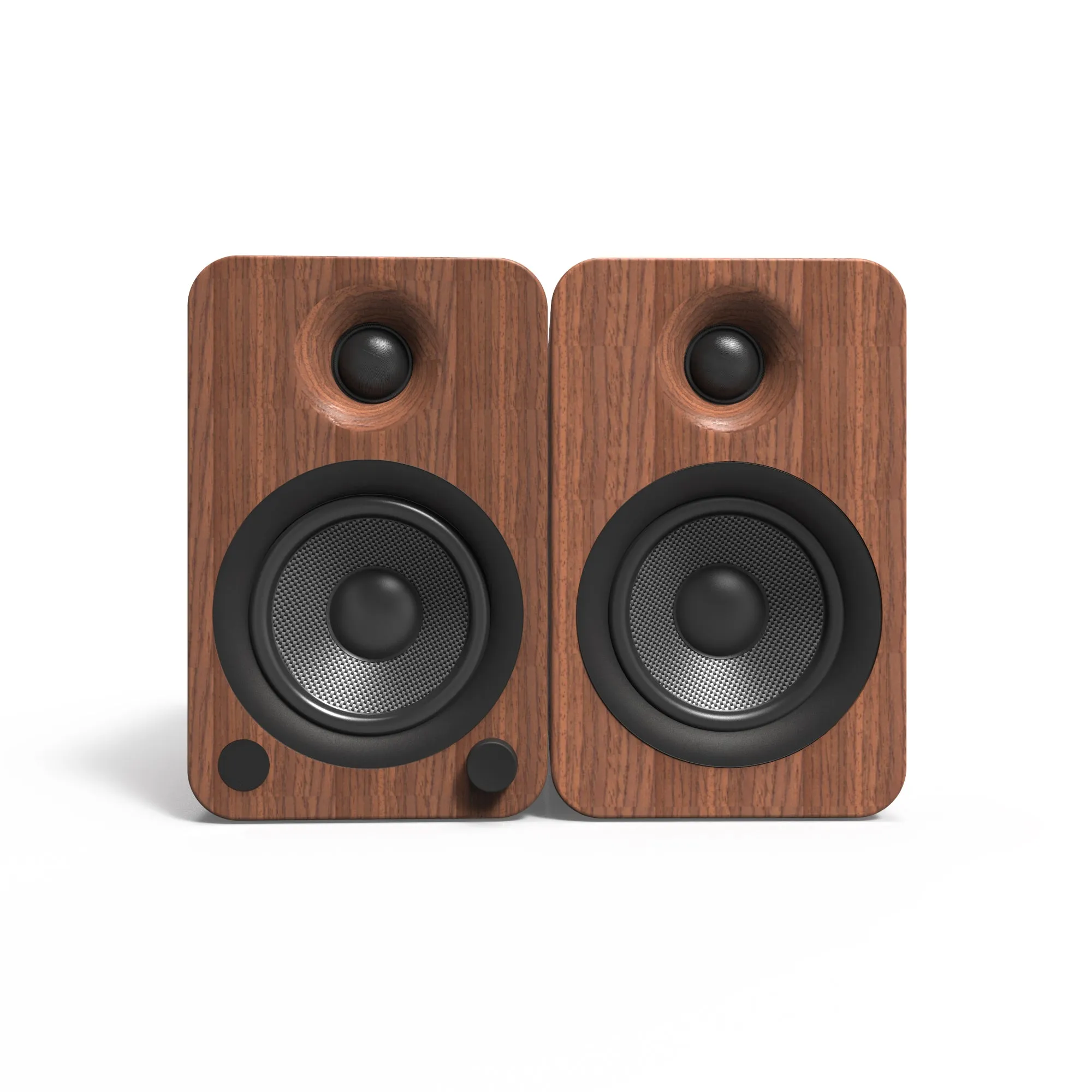 Kanto YU4 140W Powered Bookshelf Speakers with Bluetooth and Phono Preamp - Pair, Walnut with SP6HD Black Stand Bundle