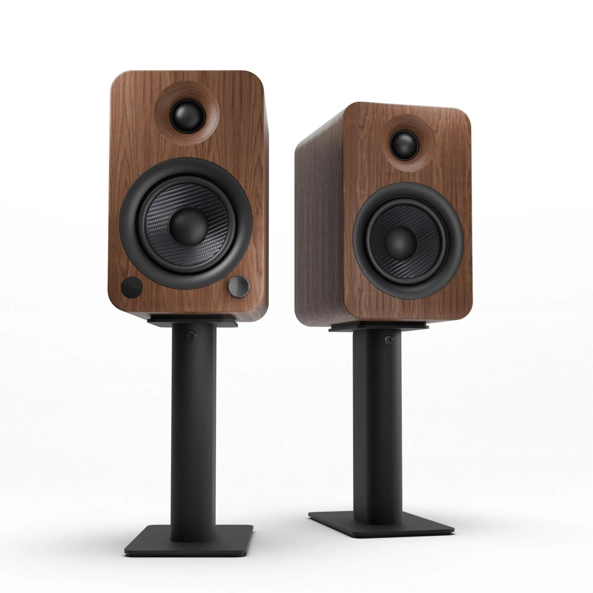 Kanto YU4 140W Powered Bookshelf Speakers with Bluetooth and Phono Preamp - Pair, Walnut with SP9 Black Stand Bundle