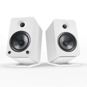 Kanto YU6 200W Powered Bookshelf Speakers with Bluetooth and Phono Preamp - Pair, Matte White with S6W White Stand Bundle
