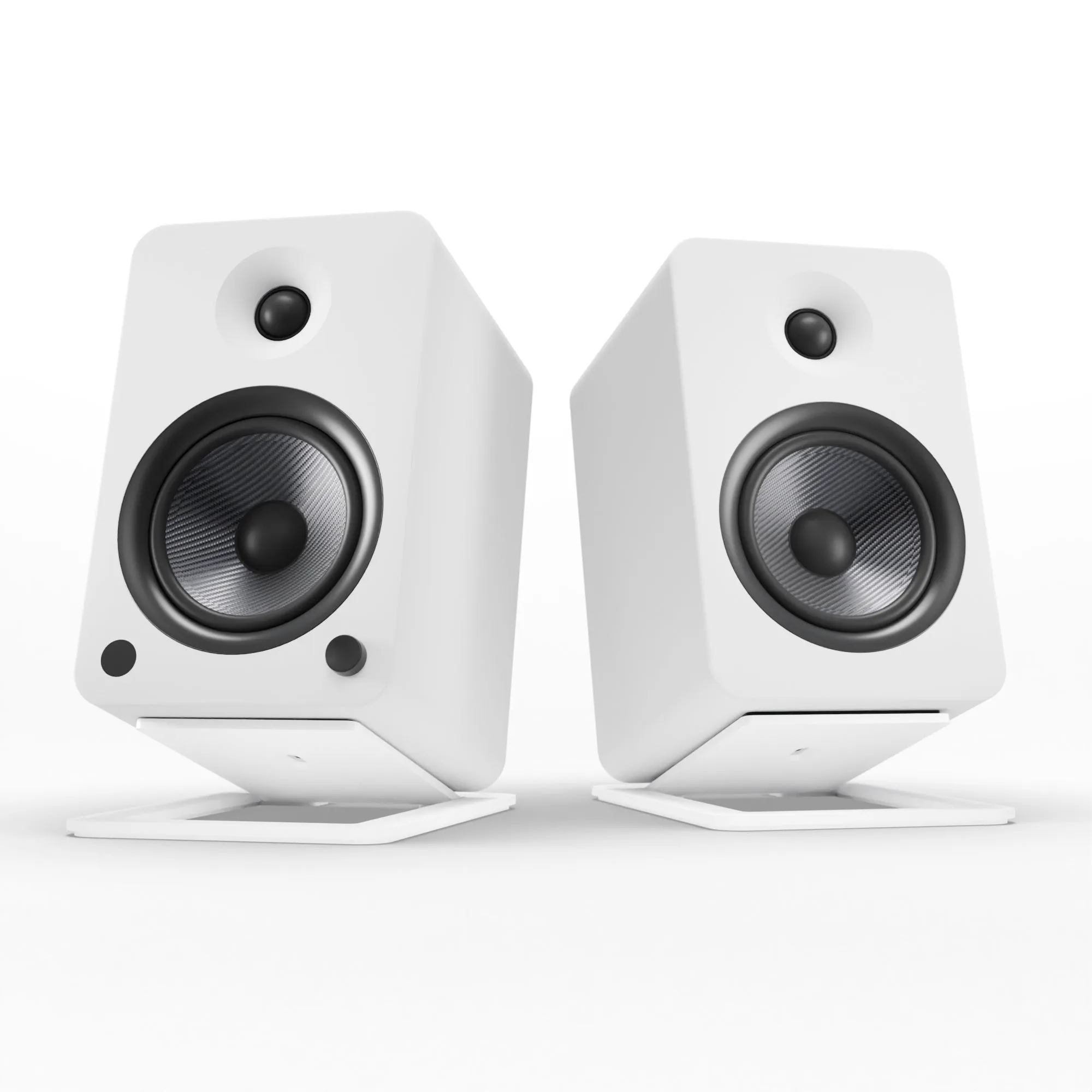 Kanto YU6 200W Powered Bookshelf Speakers with Bluetooth and Phono Preamp - Pair, Matte White with S6W White Stand Bundle