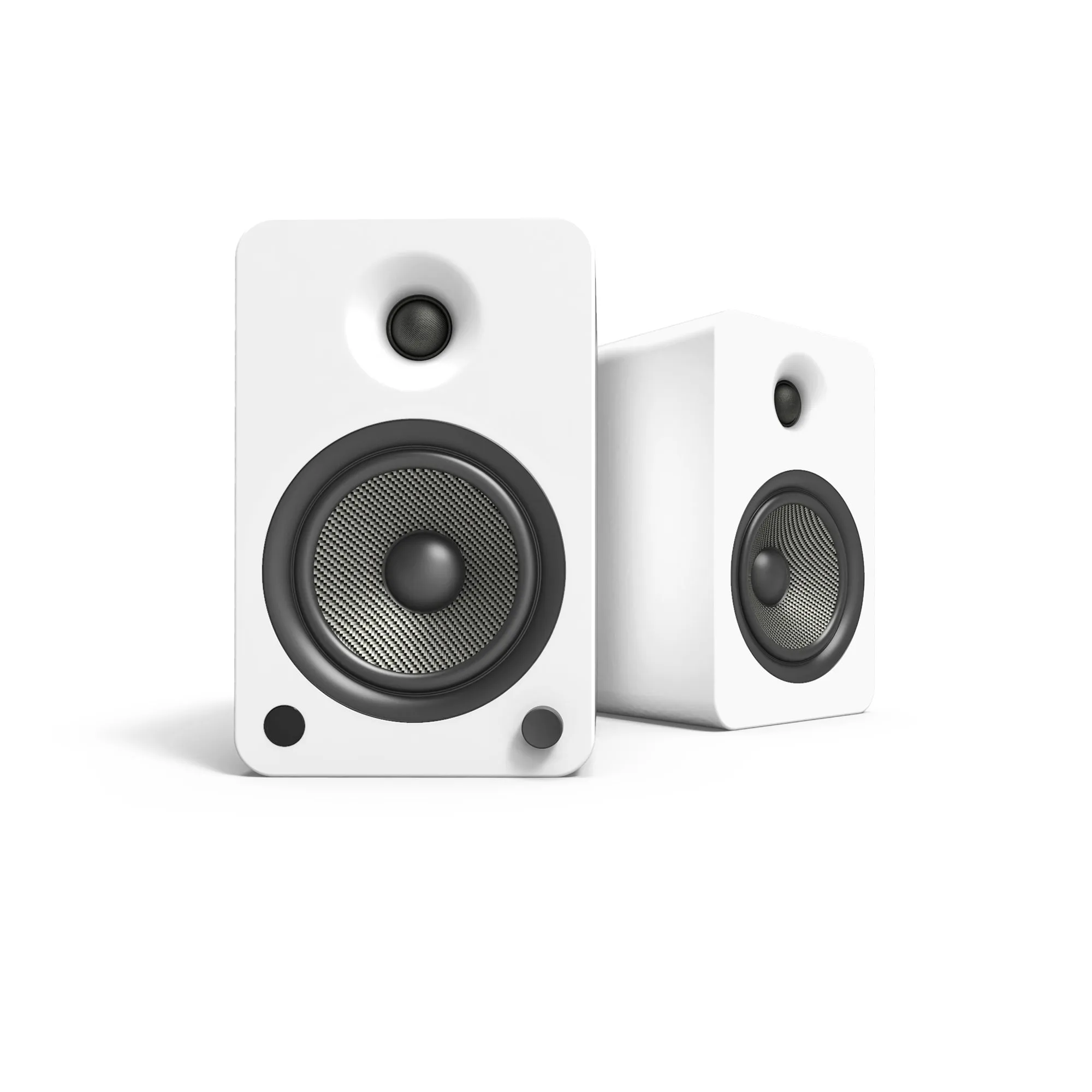 Kanto YU6 200W Powered Bookshelf Speakers with Bluetooth and Phono Preamp - Pair, Matte White with S6W White Stand Bundle