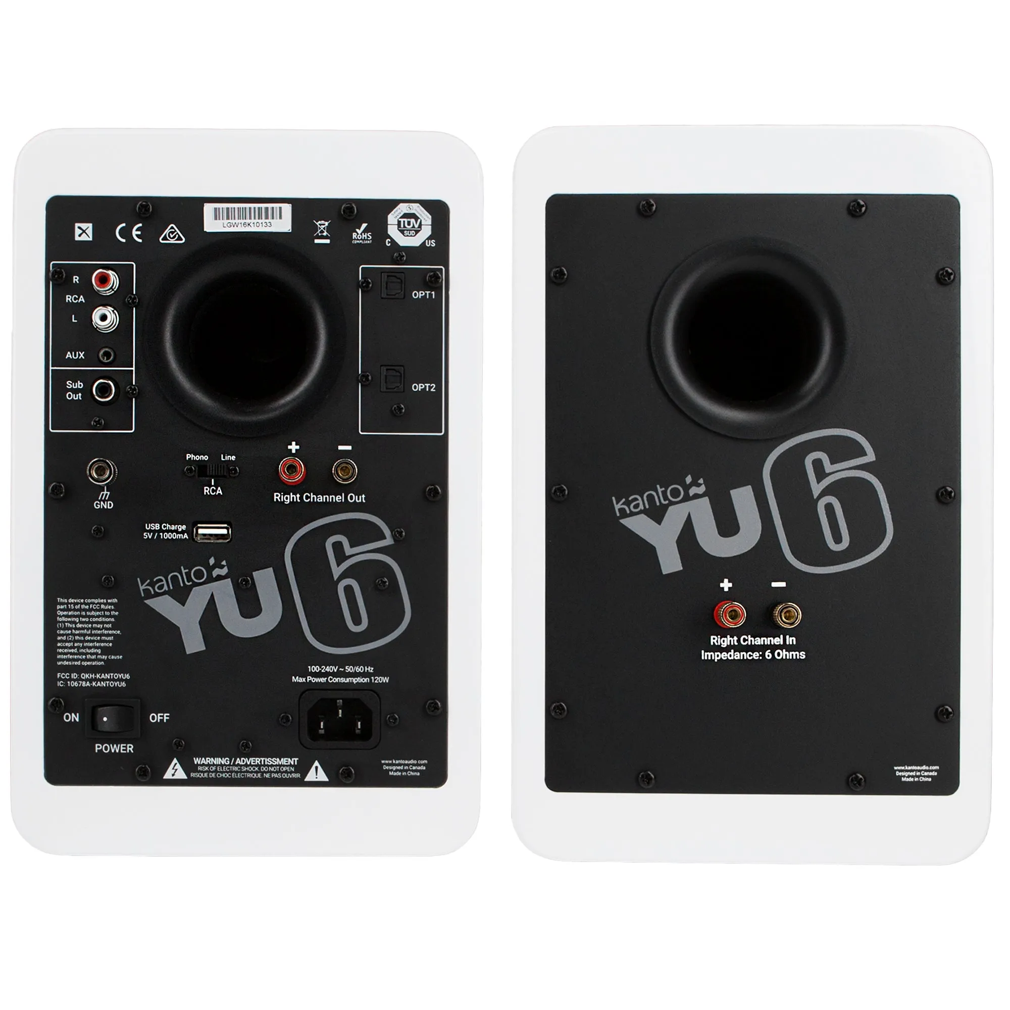 Kanto YU6 200W Powered Bookshelf Speakers with Bluetooth and Phono Preamp - Pair, Matte White with S6W White Stand Bundle