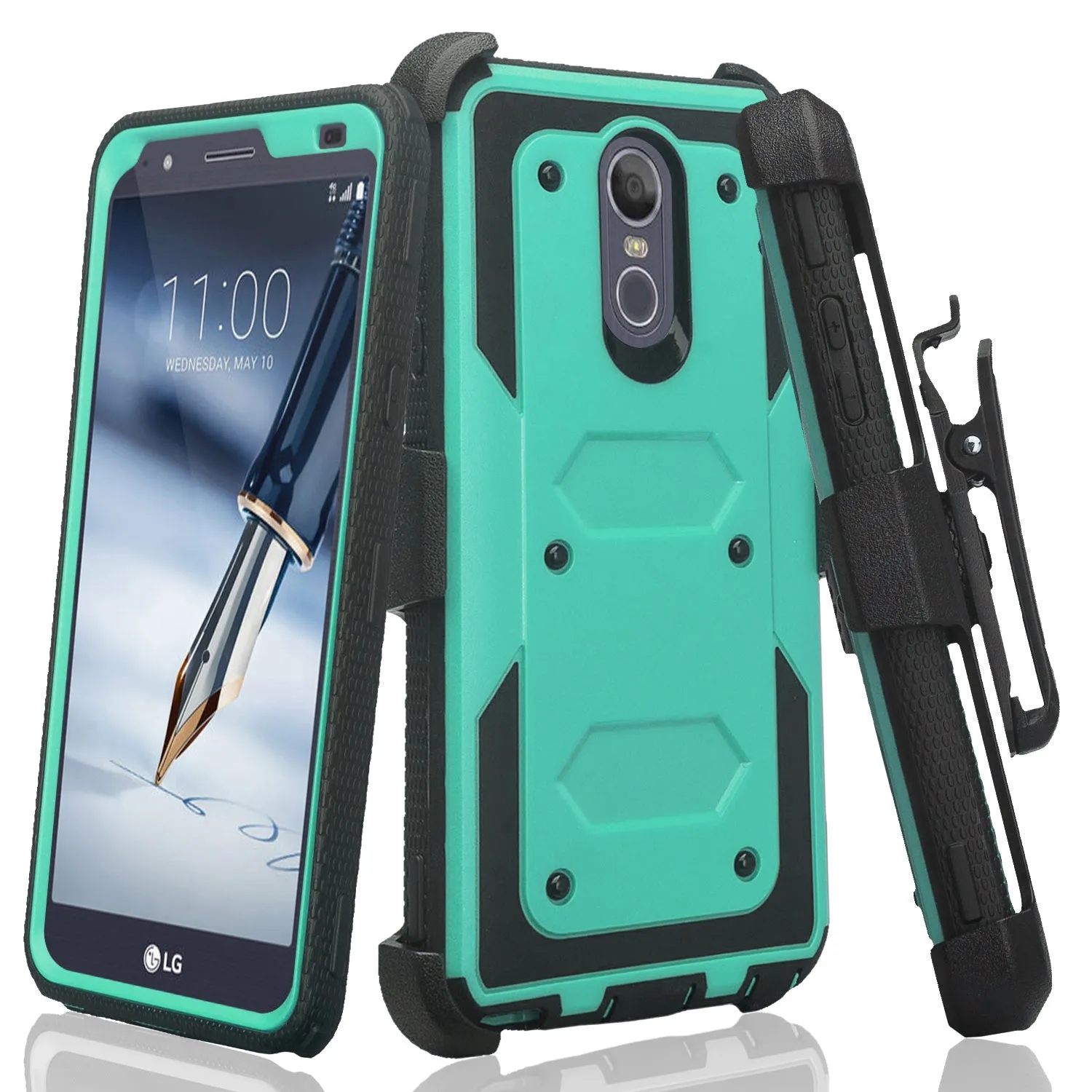 LG Escape Plus Case, Arena 2, K30 2019, Triple Protection 3-1 w/ Built in Screen Protector Heavy Duty Holster Shell Combo Case - Teal