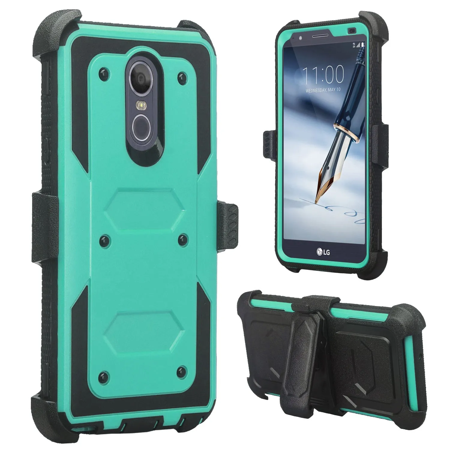 LG Escape Plus Case, Arena 2, K30 2019, Triple Protection 3-1 w/ Built in Screen Protector Heavy Duty Holster Shell Combo Case - Teal