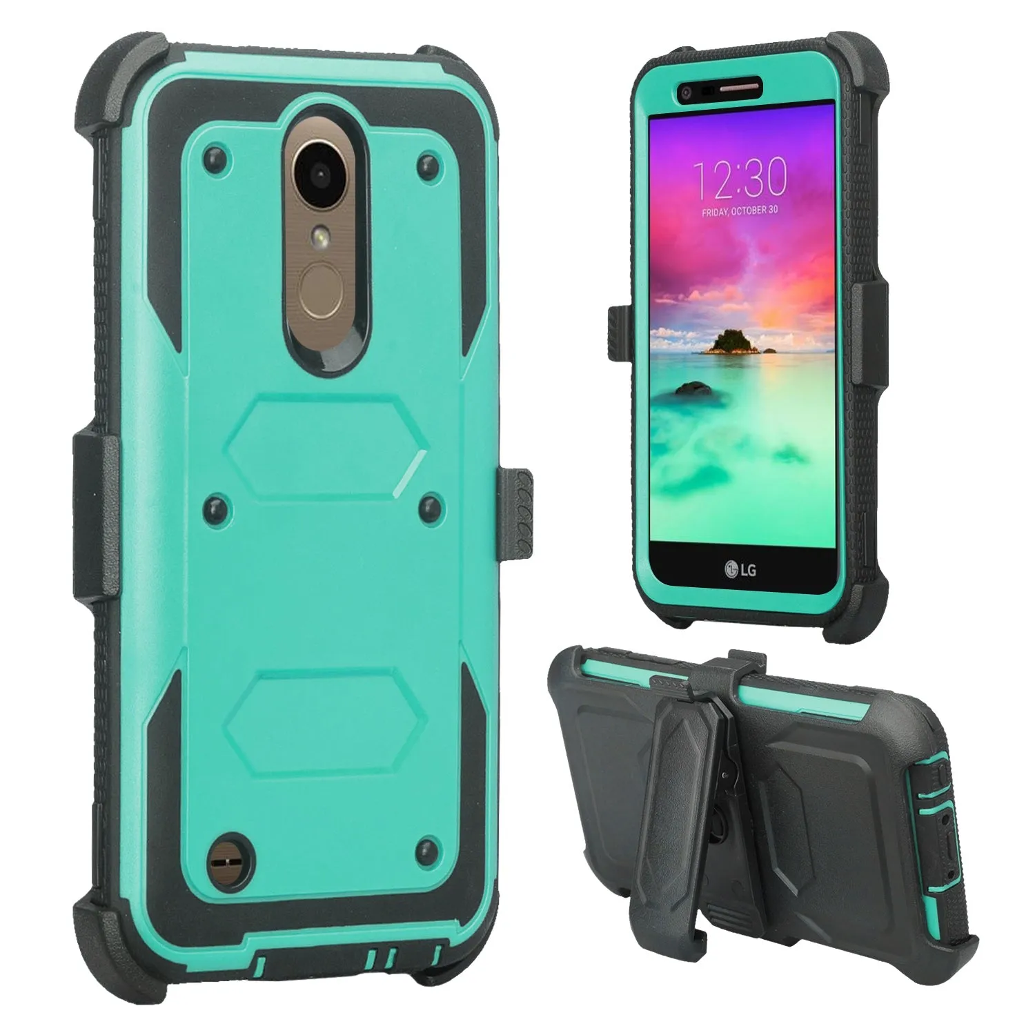 LG K20 Plus Case, LG K20 V, K10 2017 Case, Triple Protection 3-1 w/ Built in Screen Protector Heavy Duty Holster Shell Combo Cover - Teal