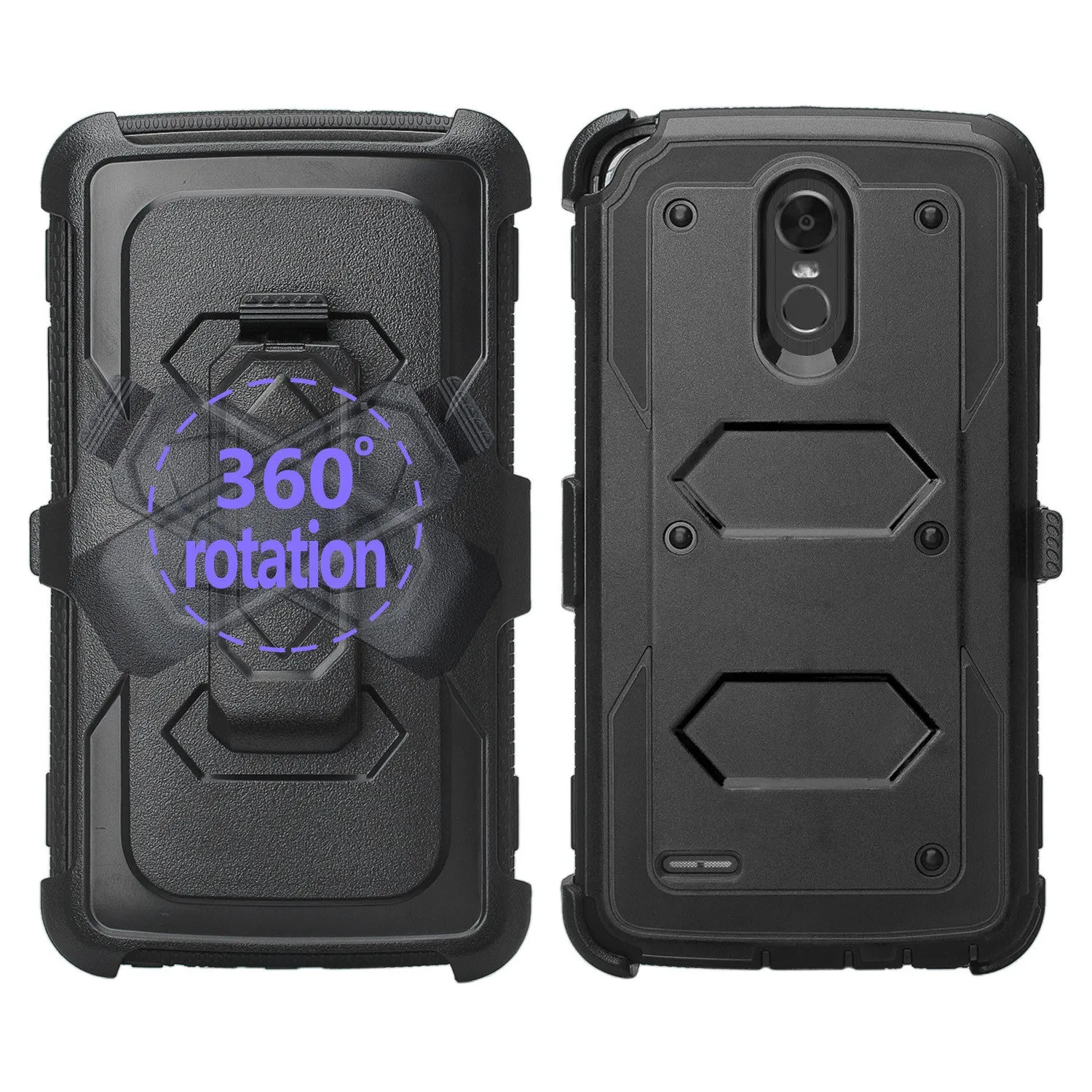 LG Stylo 3 Case, LG Stylo 3 Plus Case, Triple Protection 3-1 w/ Built in Screen Protector Heavy Duty Holster Shell Combo Case for LG Stylo 3 - Black