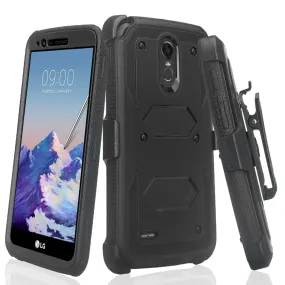 LG Stylo 3 Case, LG Stylo 3 Plus Case, Triple Protection 3-1 w/ Built in Screen Protector Heavy Duty Holster Shell Combo Case for LG Stylo 3 - Black