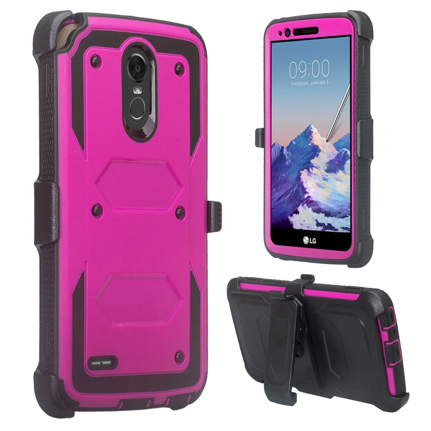 LG Stylo 3 Case, LG Stylo 3 Plus Case, Triple Protection 3-1 w/ Built in Screen Protector Heavy Duty Holster Shell Combo Case for LG Stylo 3 - Purple