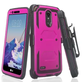 LG Stylo 3 Case, LG Stylo 3 Plus Case, Triple Protection 3-1 w/ Built in Screen Protector Heavy Duty Holster Shell Combo Case for LG Stylo 3 - Purple