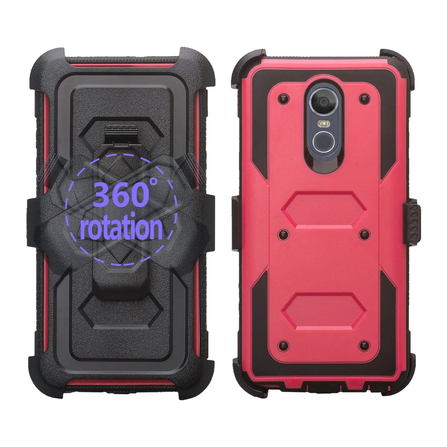 LG Stylo 5 Case, Stylo 5, Triple Protection 3-1 w/ Built in Screen Protector Heavy Duty Holster Shell Combo Case - Hot Pink