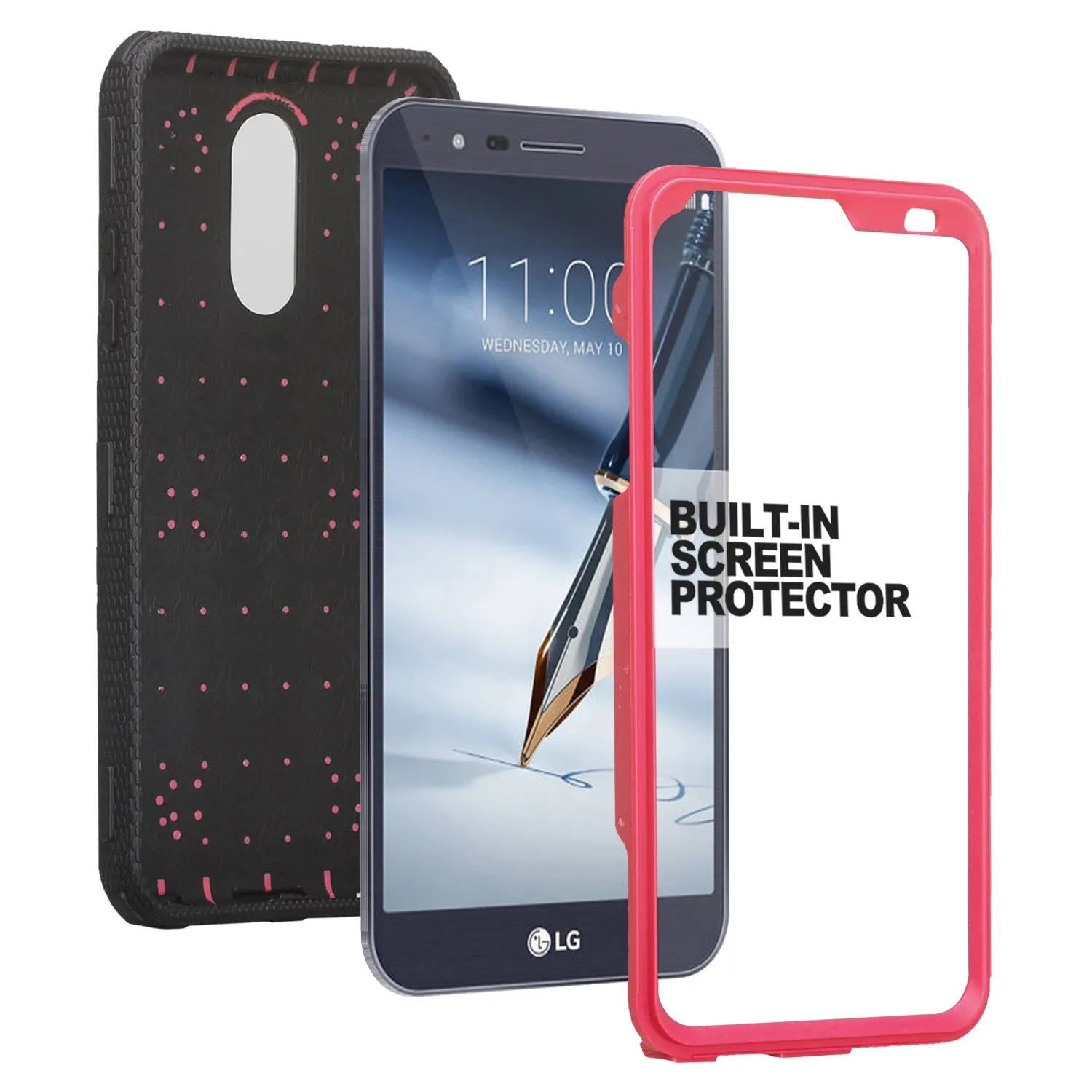LG Stylo 5 Case, Stylo 5, Triple Protection 3-1 w/ Built in Screen Protector Heavy Duty Holster Shell Combo Case - Hot Pink