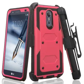LG Stylo 5 Case, Stylo 5, Triple Protection 3-1 w/ Built in Screen Protector Heavy Duty Holster Shell Combo Case - Hot Pink