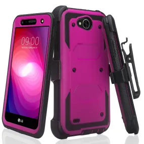 LG X Power 2 Case, LG X Charge, LG Fiesta 2, Fiesta, LG K10 Power, Triple Protection 3-1 w/ Built in Screen Protector Heavy Duty Holster Shell Combo Clip Case Cover - Purple