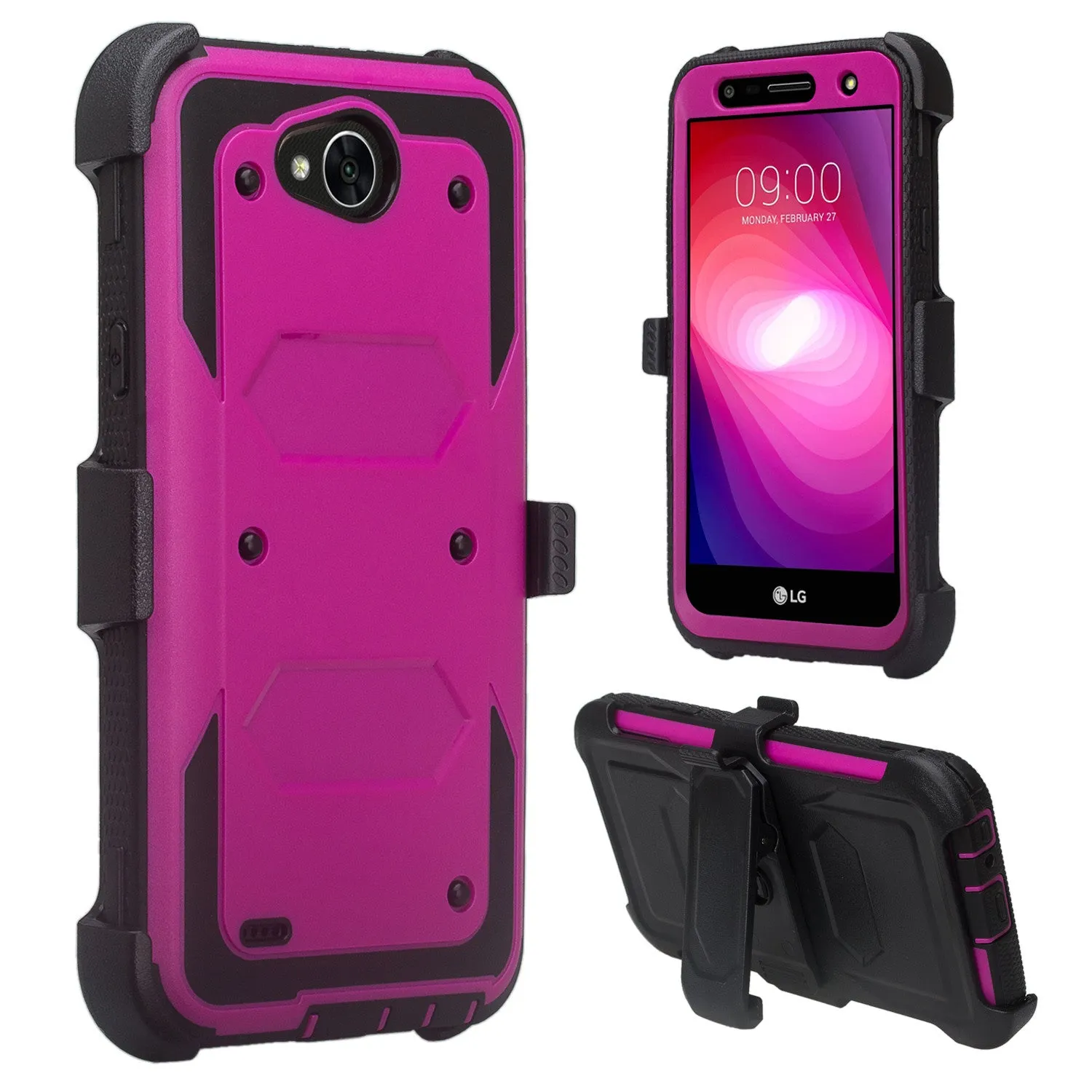 LG X Power 2 Case, LG X Charge, LG Fiesta 2, Fiesta, LG K10 Power, Triple Protection 3-1 w/ Built in Screen Protector Heavy Duty Holster Shell Combo Clip Case Cover - Purple