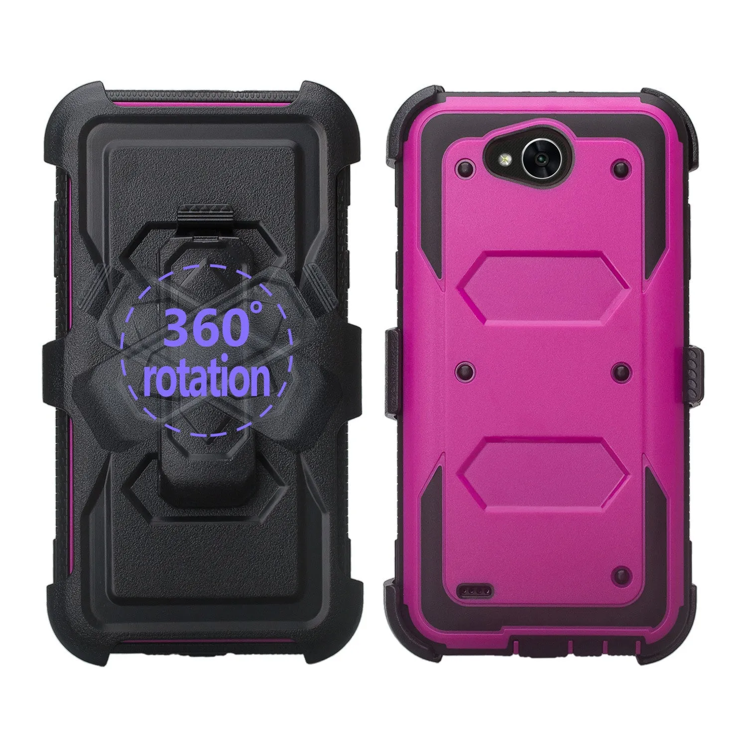 LG X Power 2 Case, LG X Charge, LG Fiesta 2, Fiesta, LG K10 Power, Triple Protection 3-1 w/ Built in Screen Protector Heavy Duty Holster Shell Combo Clip Case Cover - Purple