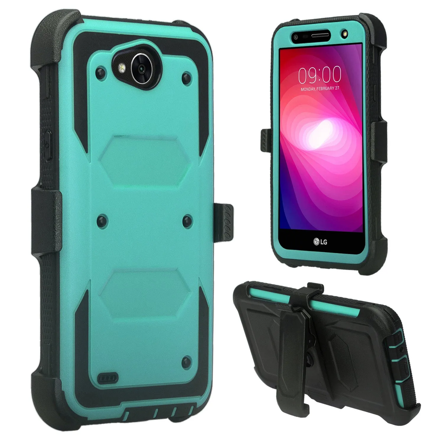 LG X Power 2 Case, LG X Charge, LG Fiesta 2, Fiesta, LG K10 Power, Triple Protection 3-1 w/ Built in Screen Protector Heavy Duty Holster Shell Combo Clip Case Cover - Teal