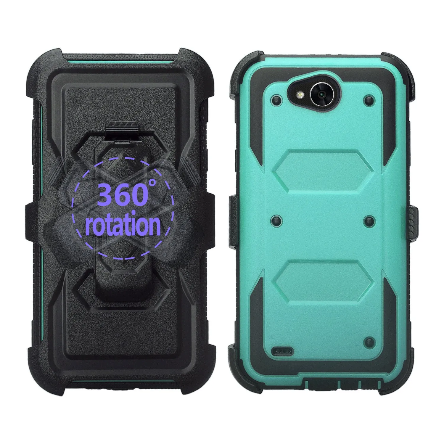 LG X Power 2 Case, LG X Charge, LG Fiesta 2, Fiesta, LG K10 Power, Triple Protection 3-1 w/ Built in Screen Protector Heavy Duty Holster Shell Combo Clip Case Cover - Teal