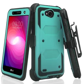 LG X Power 2 Case, LG X Charge, LG Fiesta 2, Fiesta, LG K10 Power, Triple Protection 3-1 w/ Built in Screen Protector Heavy Duty Holster Shell Combo Clip Case Cover - Teal