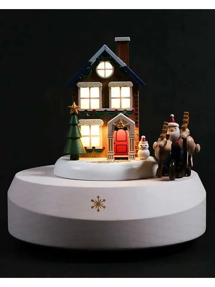 Light-Up Christmas Sled Wooden Music Box