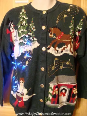 Light Up Ugly Christmas Sweater Musical Notes 80s