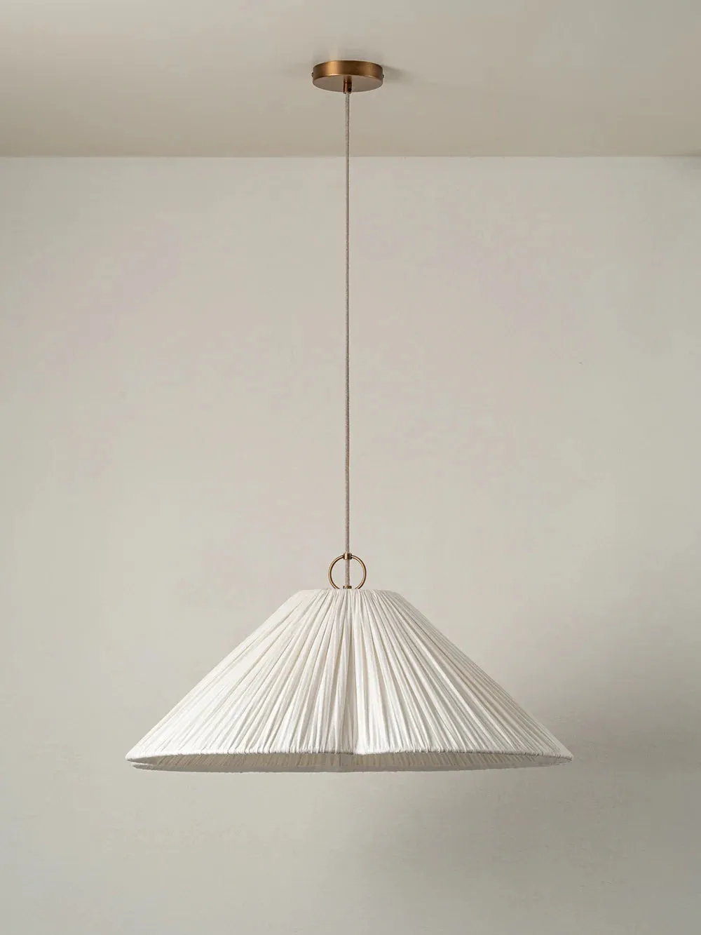 Lindi - aged brass and linen oversized scalloped pendant