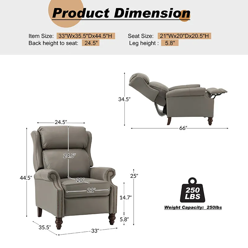 Lucina Genuine Leather Manual Recliner