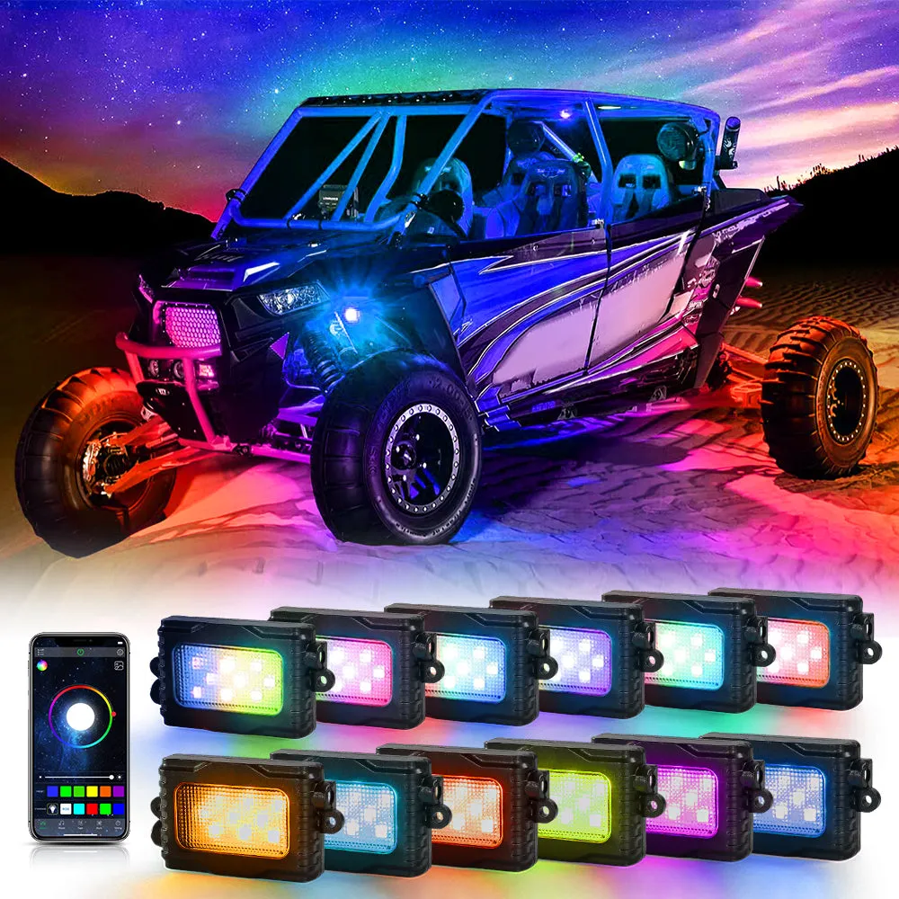 Magic Dream Color RGB LED Rock Lights Kit with Bluetooth APP Control, Multicolor Chasing Neon Underglow Lights for ATV UTV