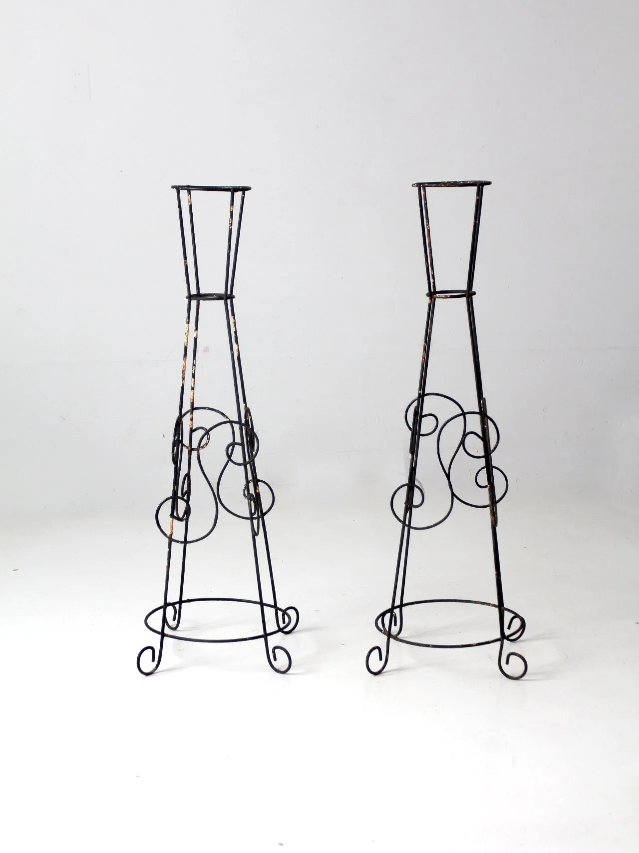 mid century iron plant stands pair