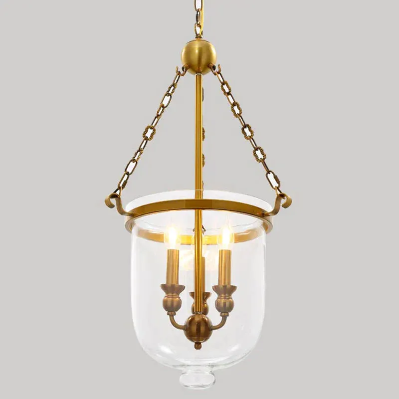 Modern Hanging 3 Bulbs Pendant Light Gold Down Lighting with Bell Clear Glass Shade