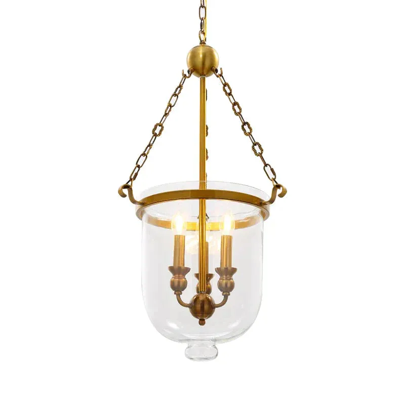 Modern Hanging 3 Bulbs Pendant Light Gold Down Lighting with Bell Clear Glass Shade