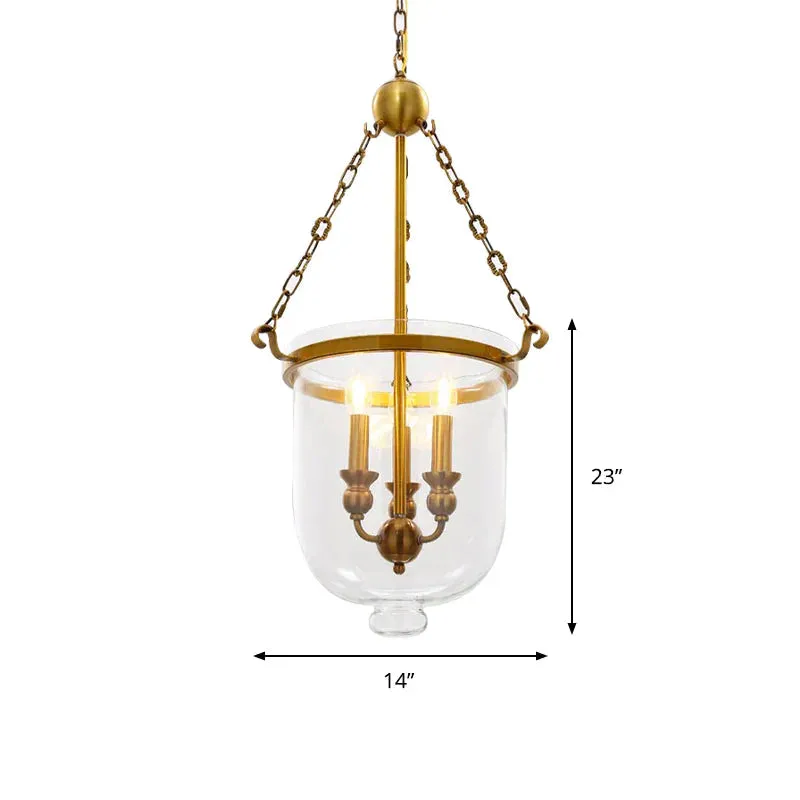 Modern Hanging 3 Bulbs Pendant Light Gold Down Lighting with Bell Clear Glass Shade