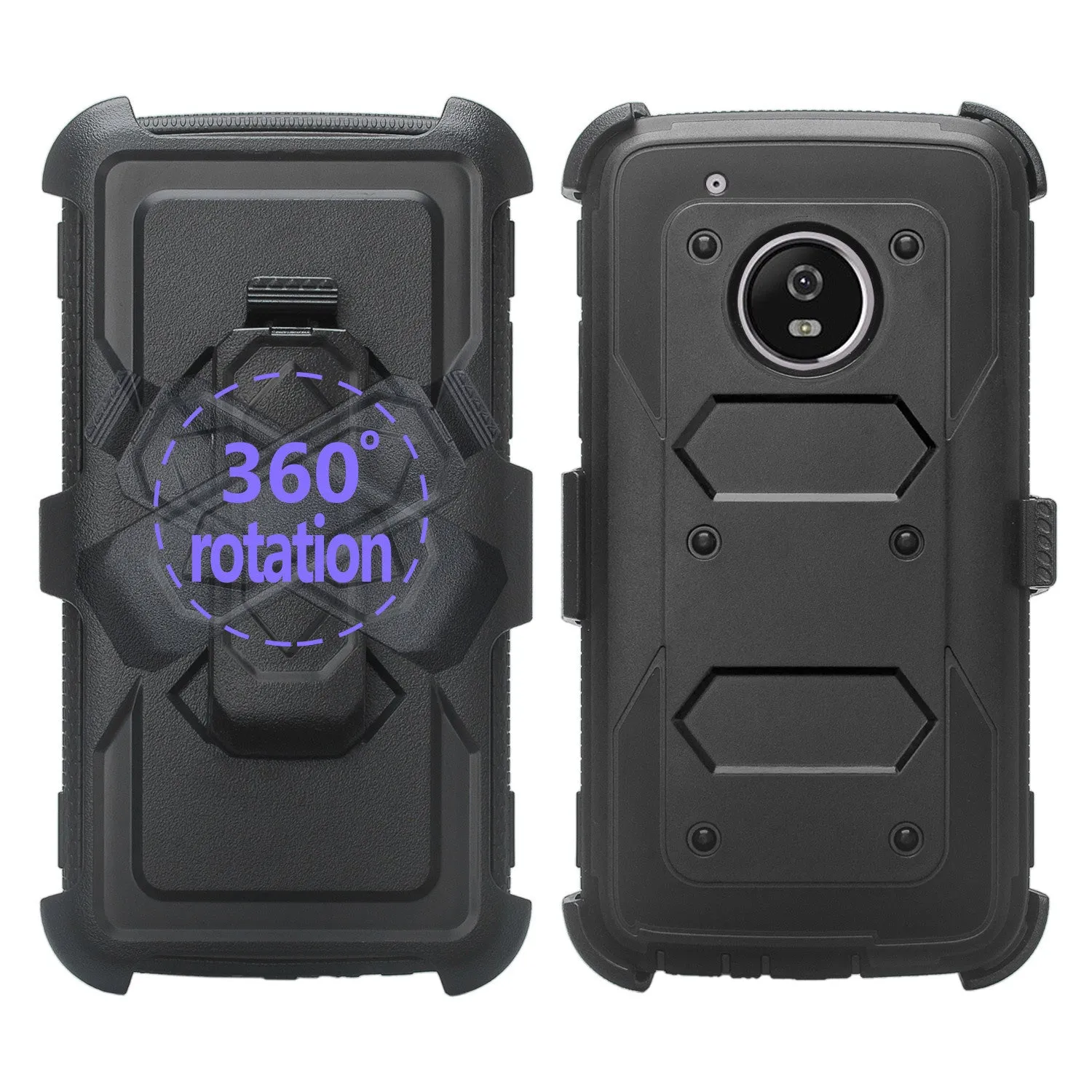 Motorola Moto G5 Plus Case, Triple Protection 3-1 w/ Built in Screen Protector Heavy Duty Holster Shell Combo Case for Moto G5 Plus - Black