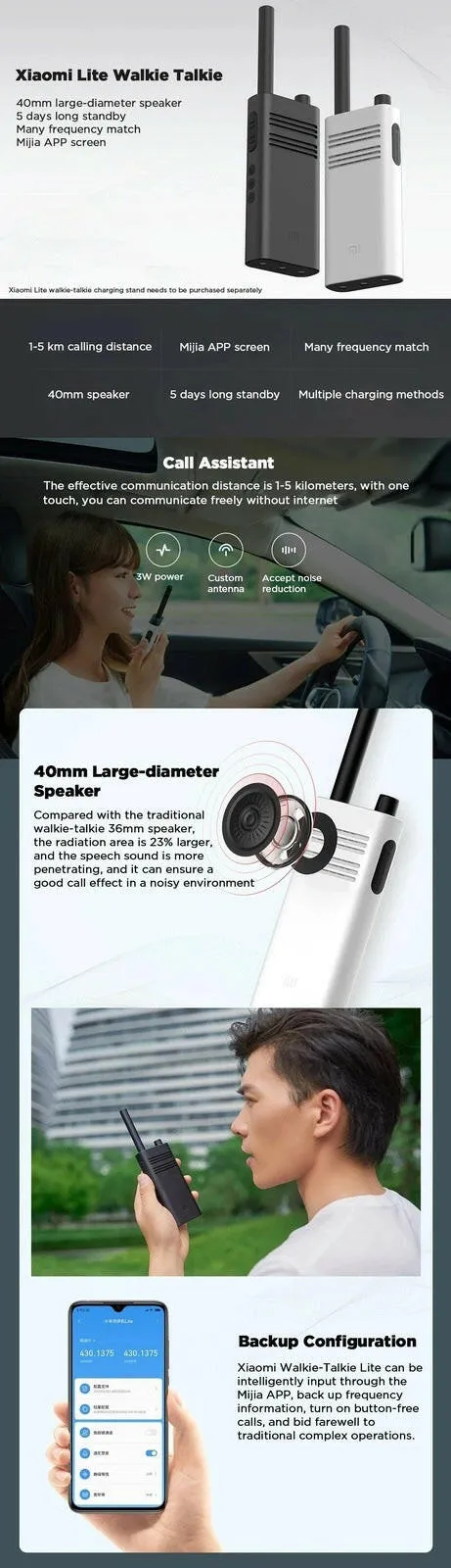 Original Xiaomi Mijia Smart Walkie Talkie Lite Civil 5Km Intercom Handheld Mini Radio Interphone APP Control for Outdoor Travel