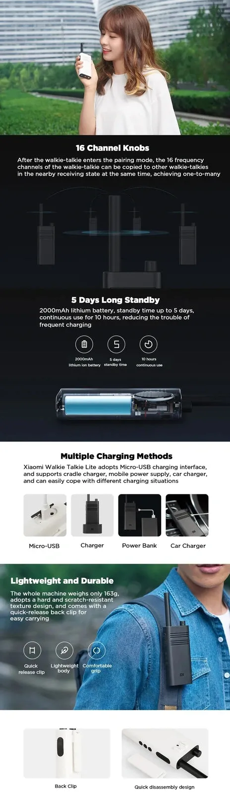 Original Xiaomi Mijia Smart Walkie Talkie Lite Civil 5Km Intercom Handheld Mini Radio Interphone APP Control for Outdoor Travel