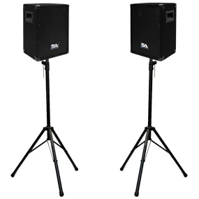 Pair of 8" PA Speakers with two tripod speaker stands