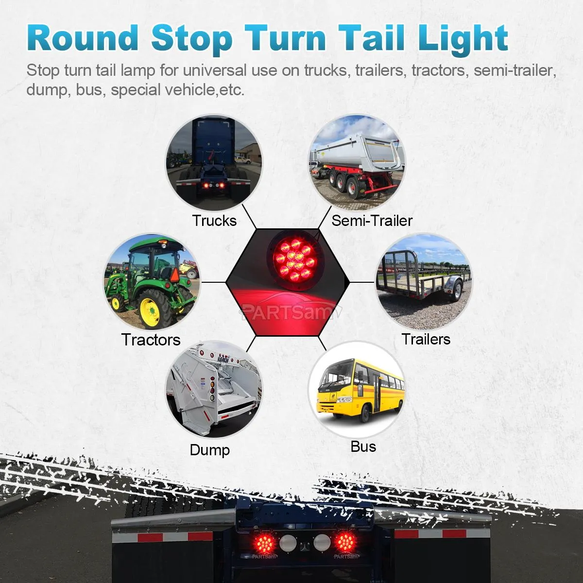 Partsam 2Pcs 7inch Round LED Trailer Tail Lights 17 LED Waterproof LED Park Turn Signal Flasher Lights with Waterproof Gaskets for Truck Trailer RV UTE UTV BUS Stepvans 10V-30V