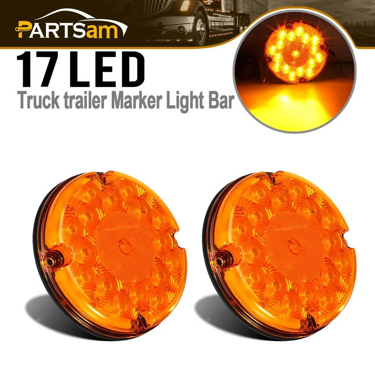 Partsam 2Pcs 7inch Round LED Trailer Tail Lights 17 LED Waterproof LED Park Turn Signal Flasher Lights with Waterproof Gaskets for Truck Trailer RV UTE UTV BUS Stepvans 10V-30V